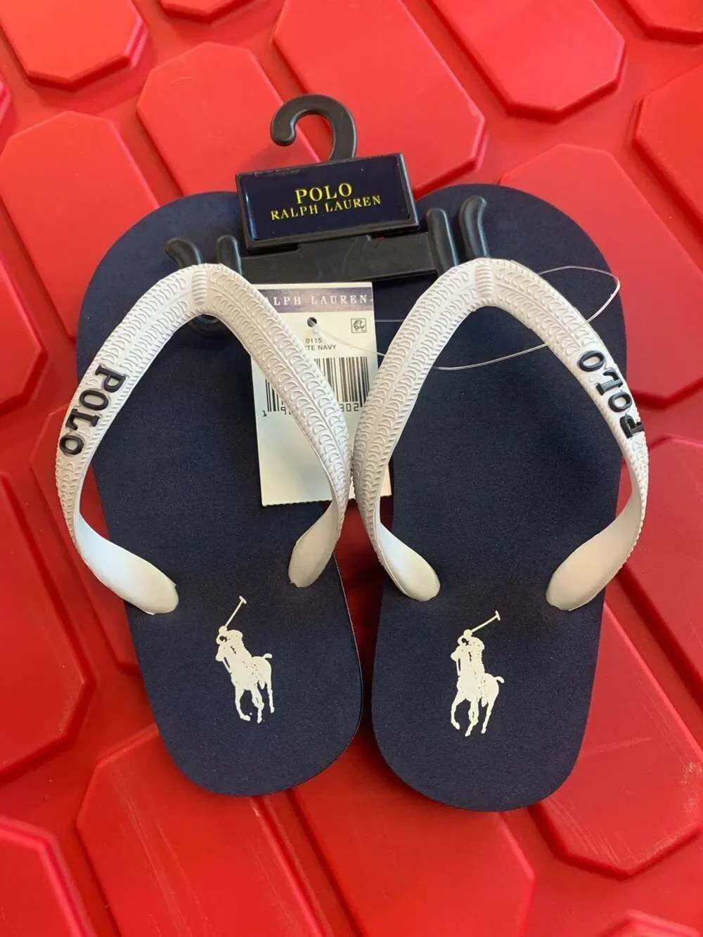 Polo Ralph Lauren Camino Navy and White Big Pony Flip Flops Boys Size 12 NEW